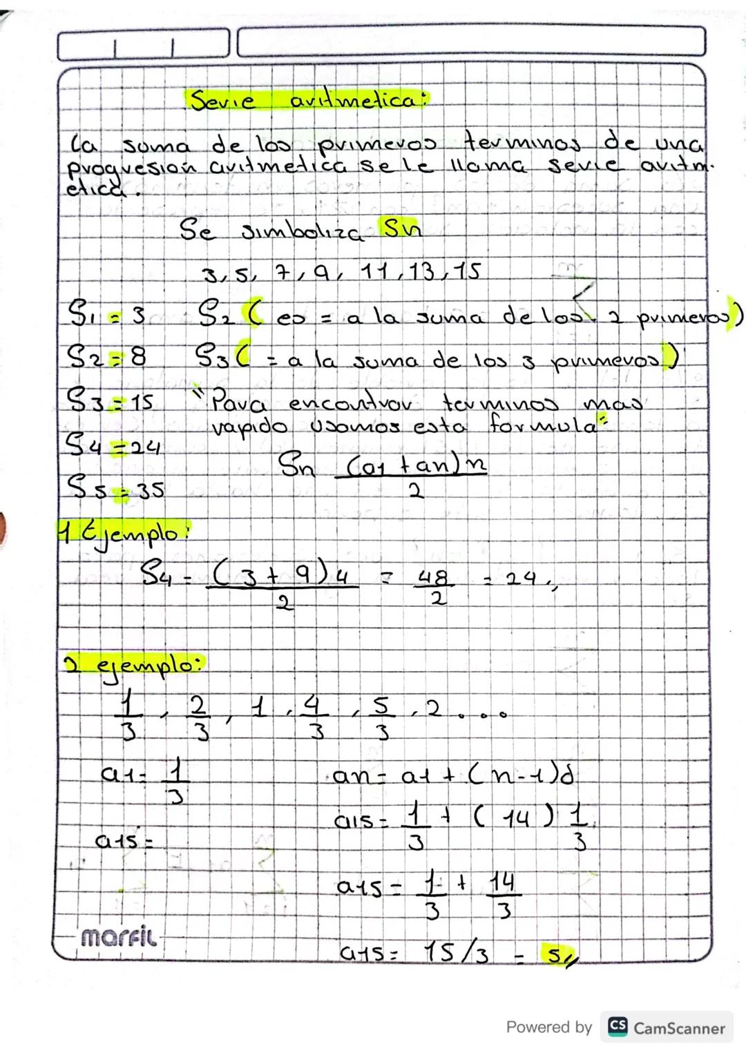 Series avitmeticas.

ola suma de los primeros m terminos de
una sucesión Lan} conn71, Se vepresentan
con la notación suπαλονια.

$
\sum_{i=1