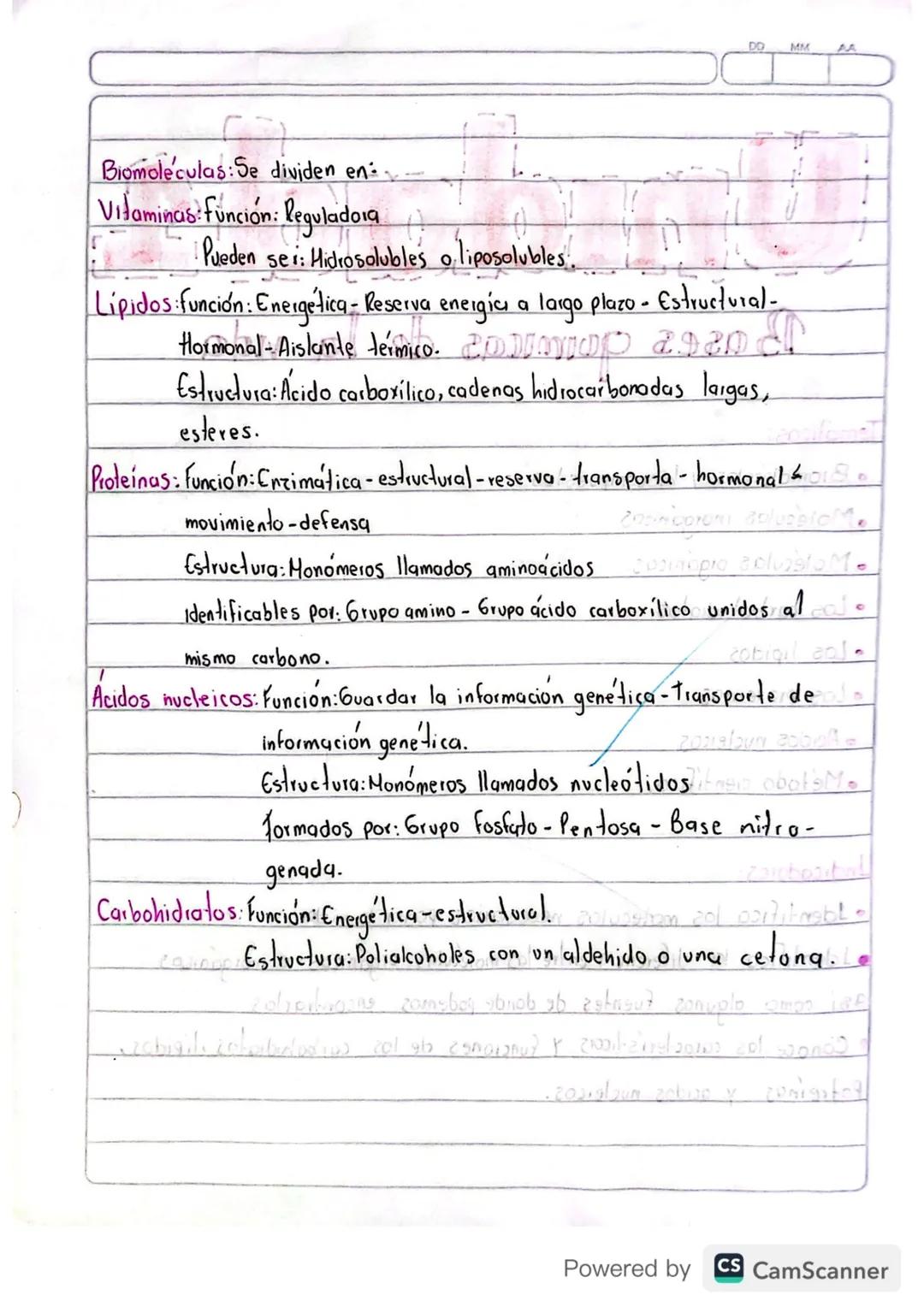 Biomoleculas: Se dividen en
Vitaminas: función: Reguladora
DO
MM
AA
。 liposolubles.
I Pueden ser: Hidrosolubles o liposolubles.
Lipidos func