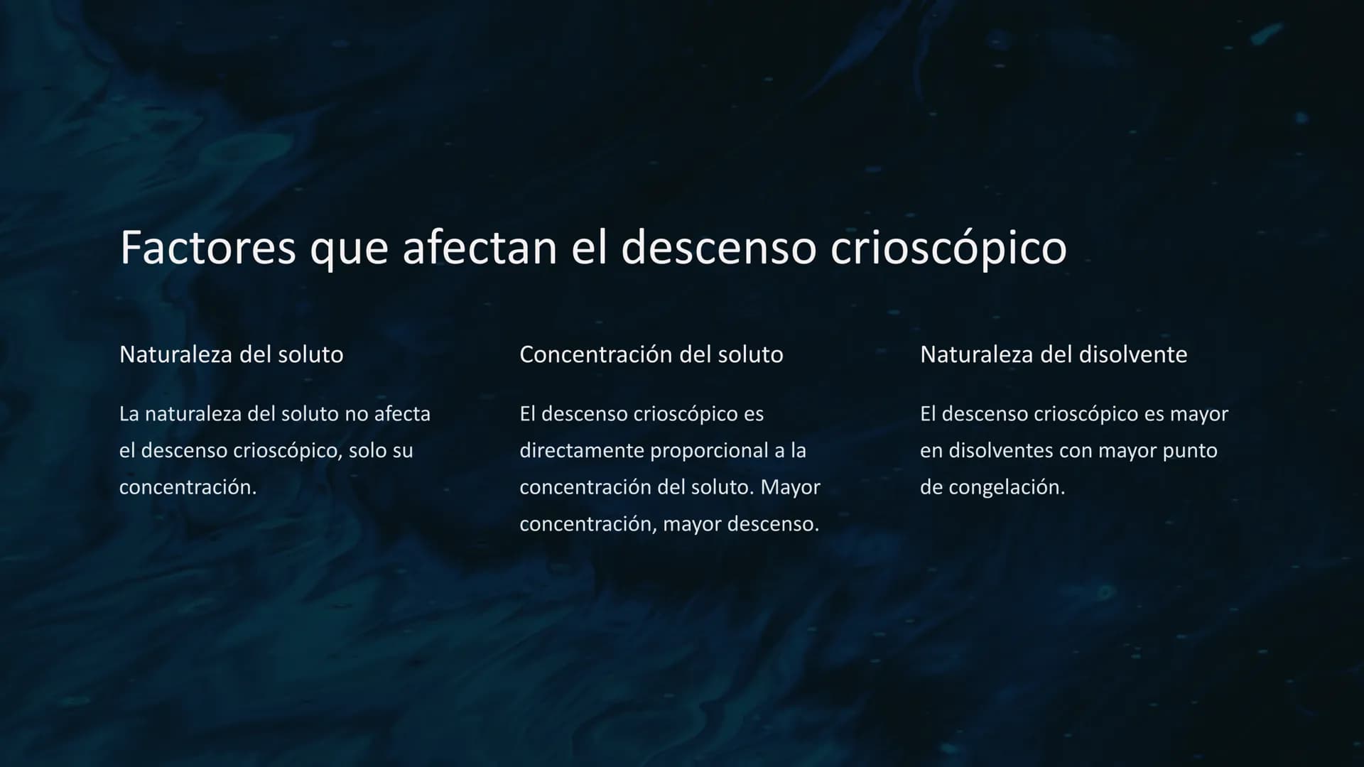 Propiedades
coligativas
Las propiedades coligativas son propiedades físicas de las soluciones
que dependen únicamente de la concentración de