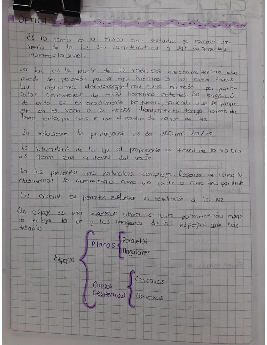 # OPTICA

Es la rama de la Fisica que estudia el comportam-
Tento de la luz sus caracteristicas y sus diferentes
marmrestaciones.

La luz es
