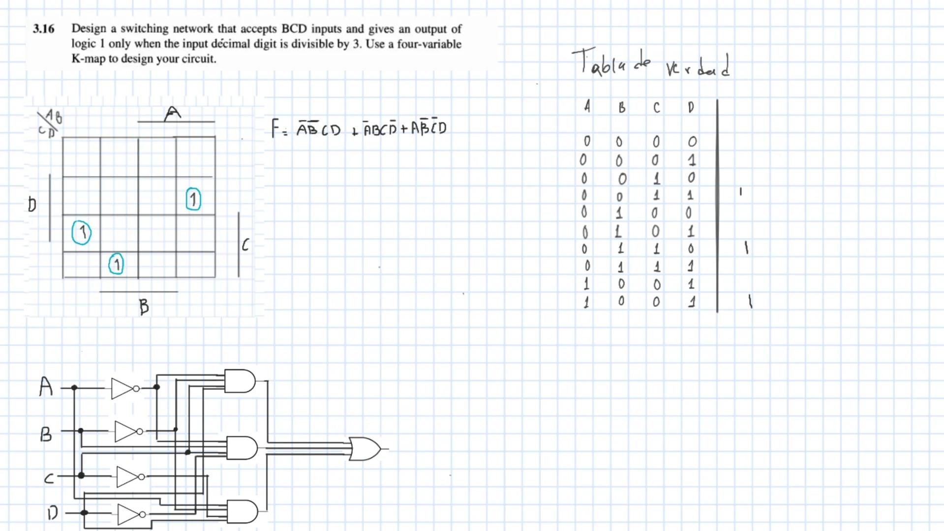 3.3
Minimize the following functions containing don't-cares using the K-map.
(a) f(A, B, C, D) = Σm(2, 9, 10, 12, 13)+d(1, 5, 14)
1
CD
АВ
00
