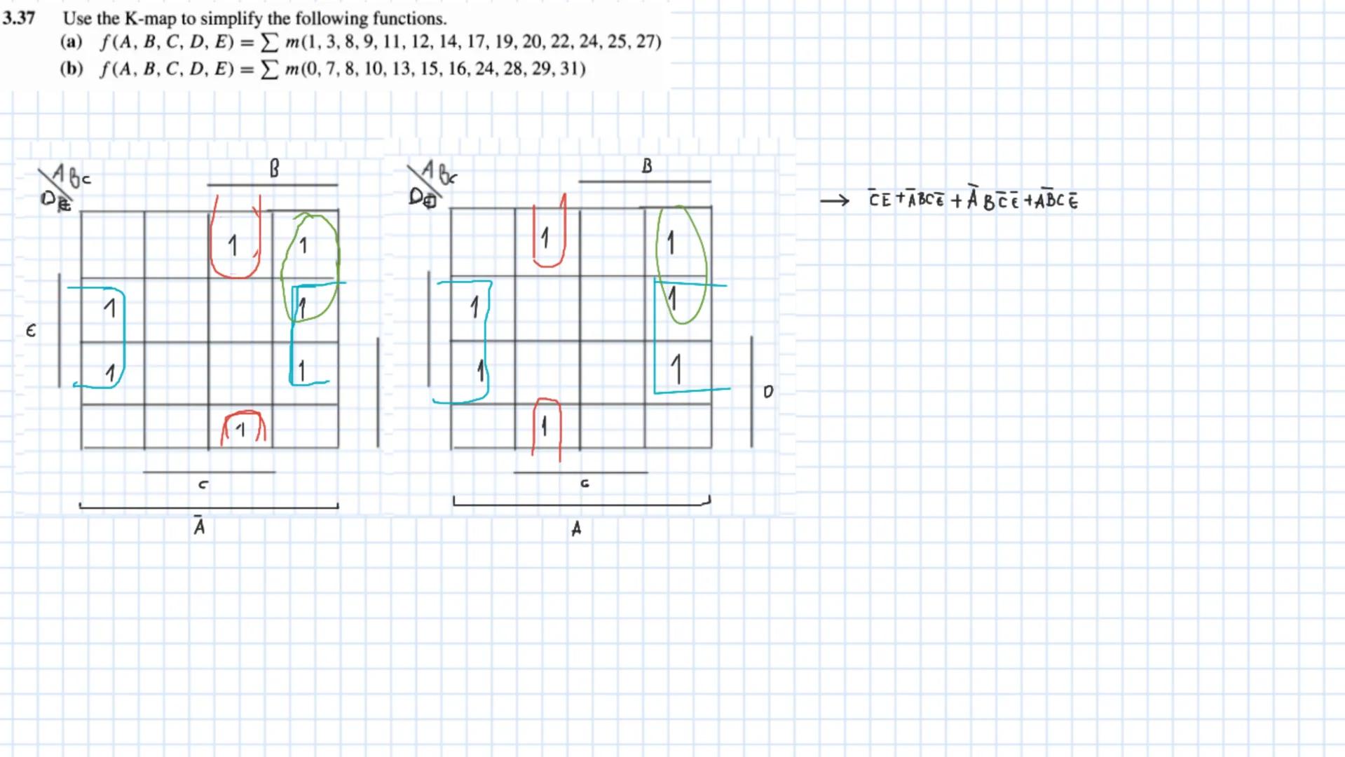 3.3
Minimize the following functions containing don't-cares using the K-map.
(a) f(A, B, C, D) = Σm(2, 9, 10, 12, 13)+d(1, 5, 14)
1
CD
АВ
00