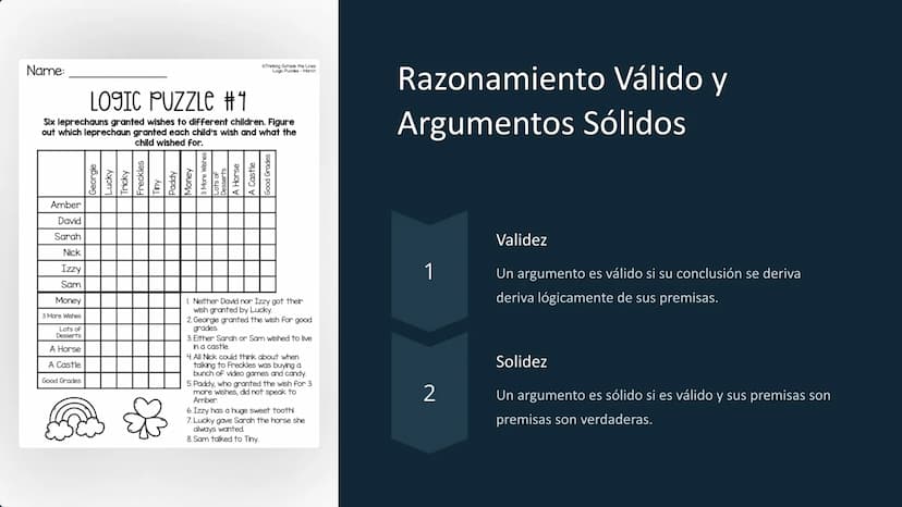 la Lógica
La lógica es el estudio de los argumentos válidos y sólidos. Es un campo
un campo de la filosofía que busca determinar la verdad o
