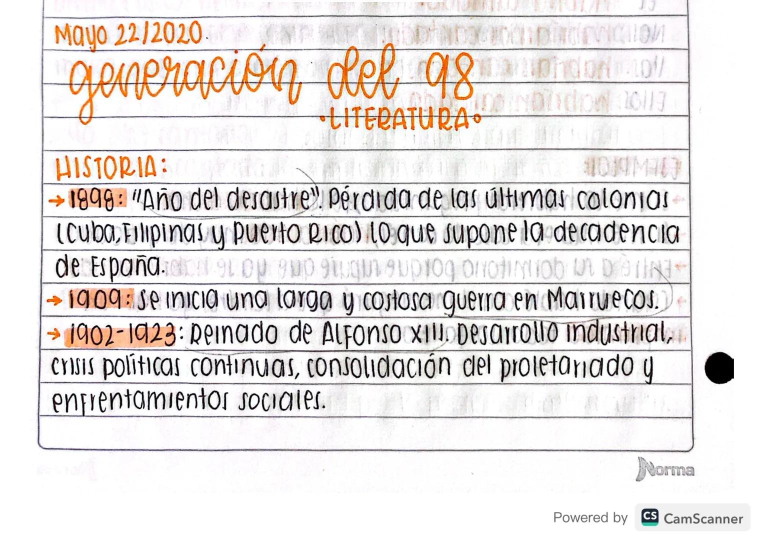 Mayo 22/2020
generación del 98
HISTORIA:
•LITERATURA
ОЙ
dow 20113
1898: "Año del desastre pérdida de las últimas colonias
(Cuba, Filipinas y