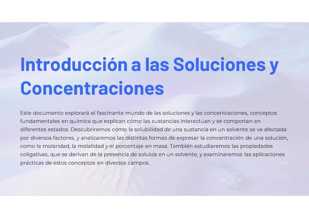 Introducción a las Soluciones y Concentraciones