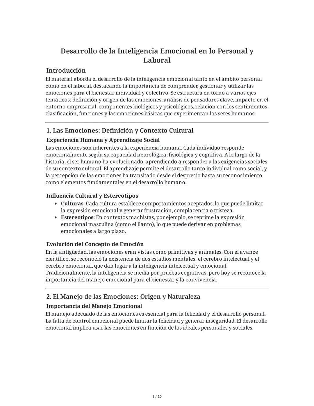 Desarrollo de la Inteligencia Emocional en lo Personal y
Introducción
Laboral
El material aborda el desarrollo de la inteligencia emocional 
