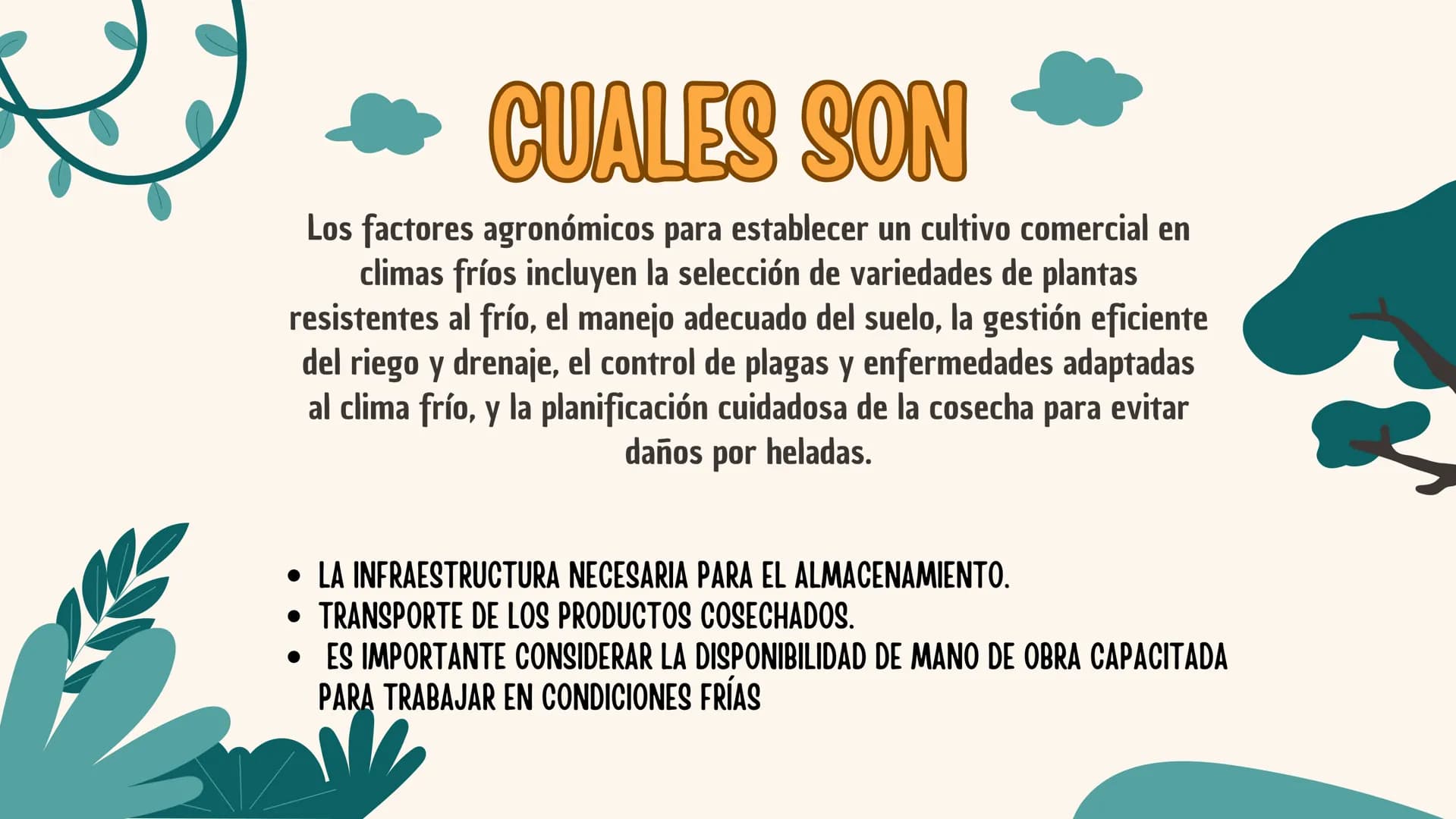 LOS FACTORES AGRONOMOS
ESTABLECER CULTIVOS EN CLIMAS FRIOS ¿QUE ES?
Los factores agronómicos para
establecer un cultivo comercial en
climas 
