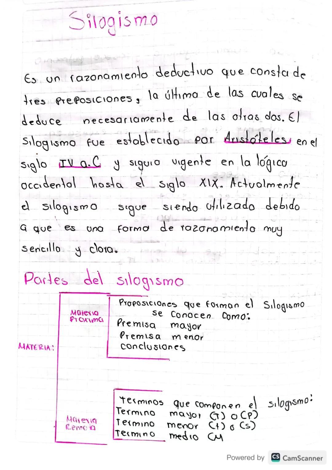 # Silogismo

Es un razonamiento deductivo que consta de
tres Preposiciones, la última de las cuales se
deduce necesariamente de las otras do