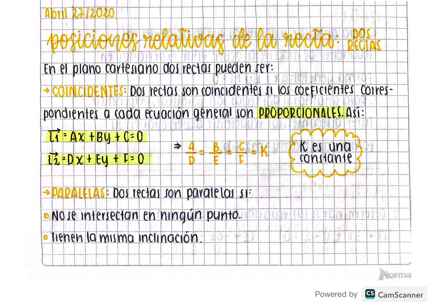 Abril 27/2020
posiciones relativas de la recta: post
En el plano cartesiano dos rectas pueden ser:
DIDOS
RECIAS
→ COINCIDENTES DOS rectas so