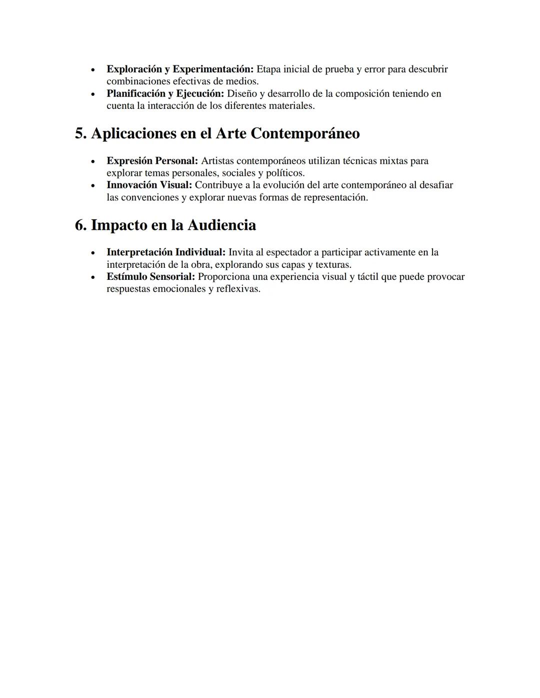 Técnicas Mixtas en Arte
APUNTES//
1. Definición y Características
•
•
Técnicas Mixtas: Uso combinado de diferentes medios y materiales en un
