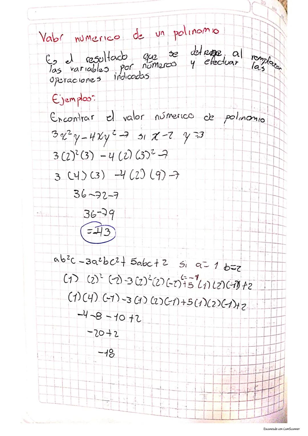 Polinomios

Es una expresión algebraicas formado por
sumas o restas de 2 o mas terminos. Los
monomios que conforman el polimonio se denomina