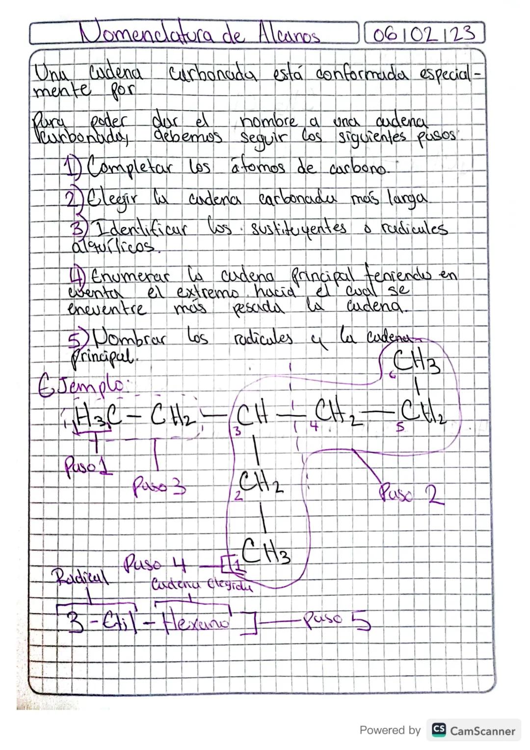 Nomenclatura de Alcanos.
Una Cadena
mente por
06102123
Carbonada está conformada especial-
el
Purabontoday debemos seguir los siguientes pas