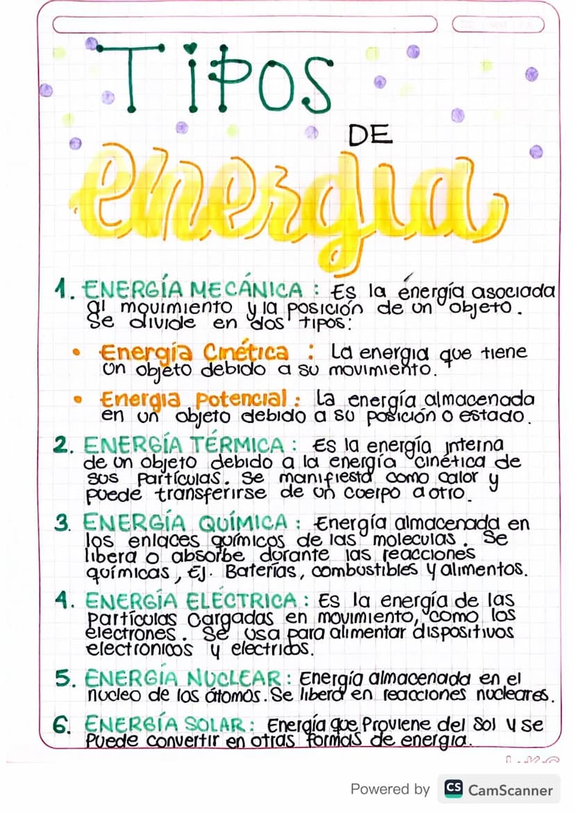 DE
Tipos
enesdia
1. ENERGÍA MECÁNICA ES la energía asociada
la
movimiento y la posición de un objeto.
de
Energia Cinética : La energia que t