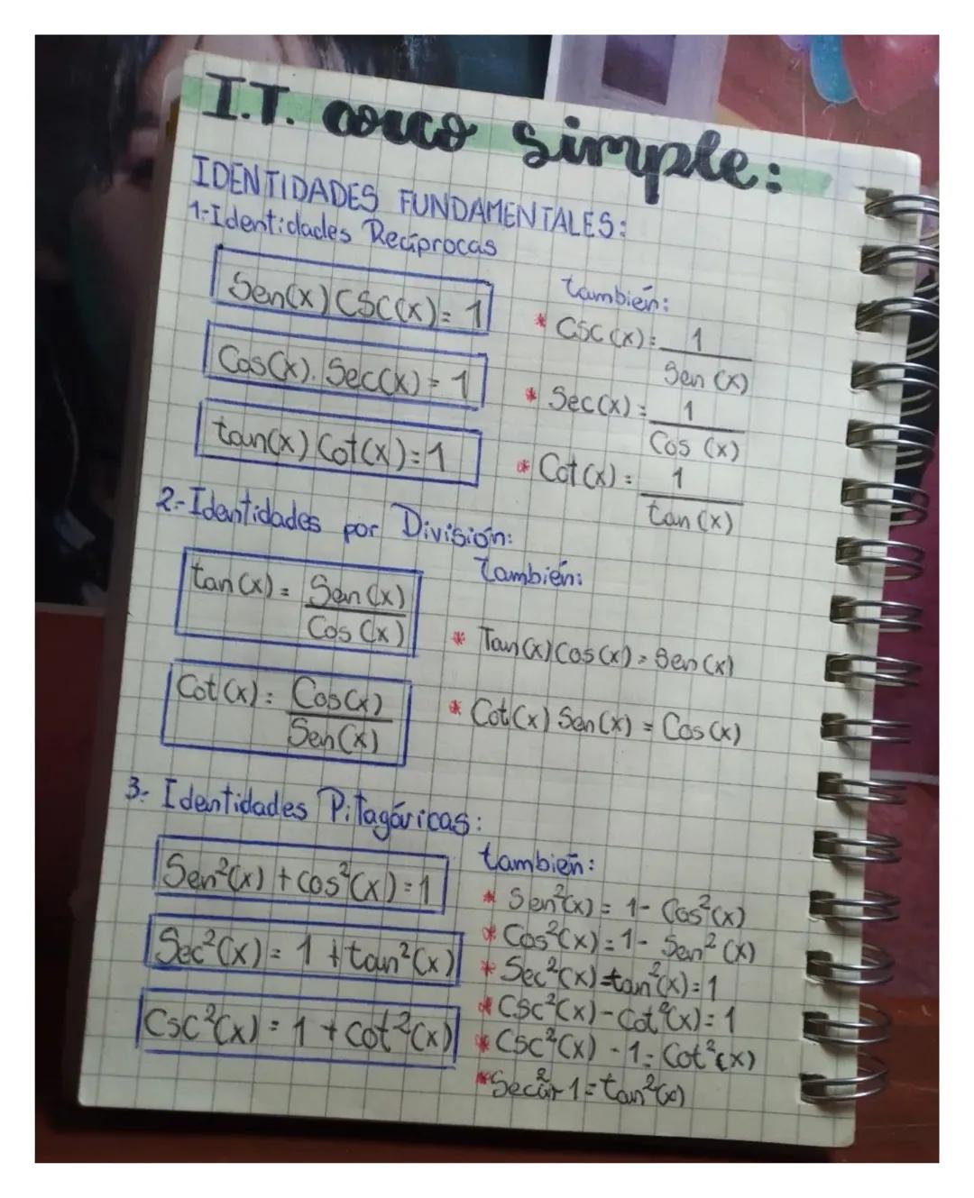 I.T. orco simple:
IDENTIDADES FUNDAMENTALES:
1-Identidades Reciprocas
tambien:
Sen(x) CSC(x)= 1 * CSC (x) = 1
Cos(x). Sec(x) = 1
Sen (x)
* S