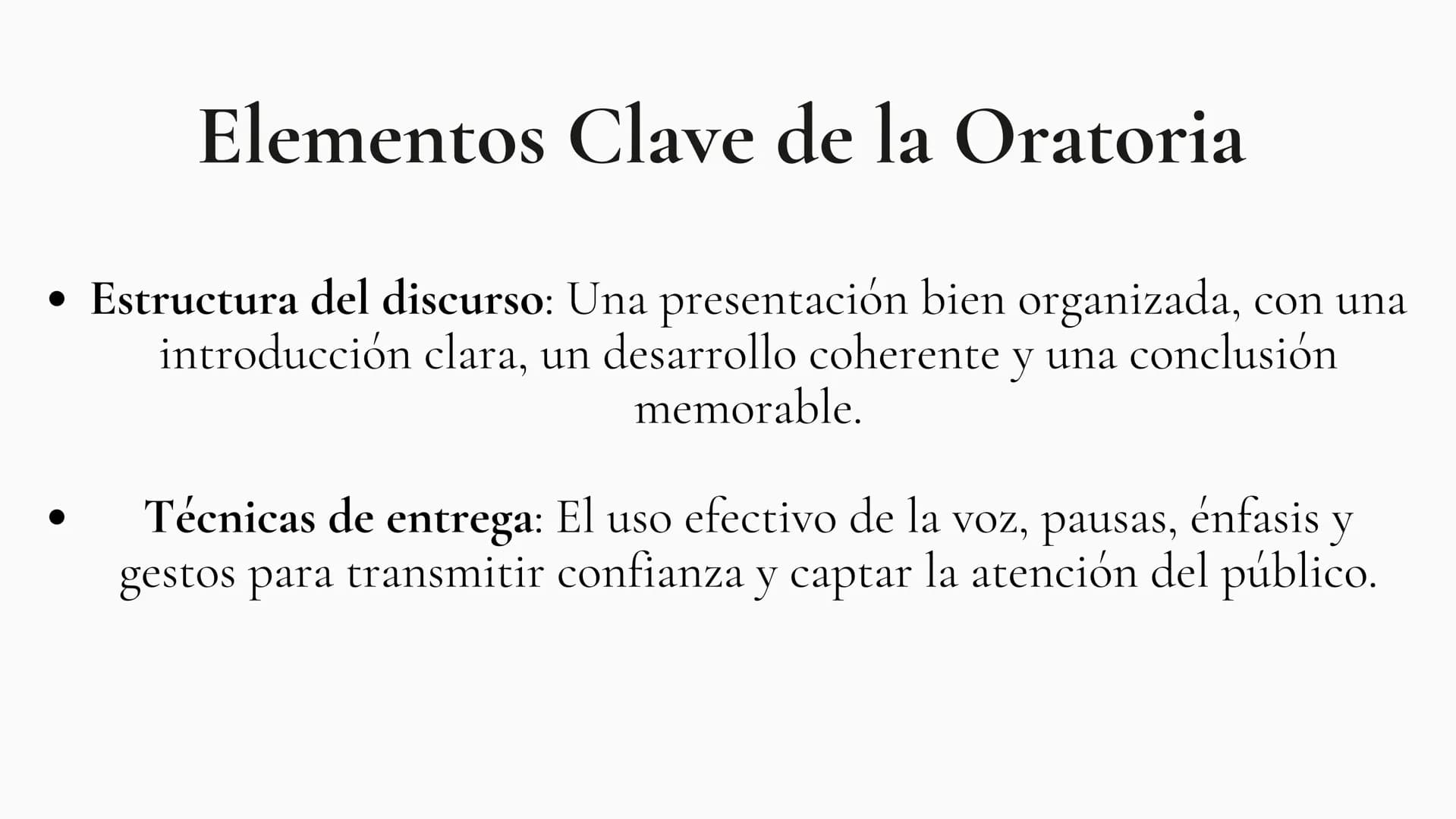 LA ORATORIA ¿Qué es la Oratoria?
La oratoria es la capacidad de comunicar ideas de forma
clara y convincente ante una audiencia. Implica no 
