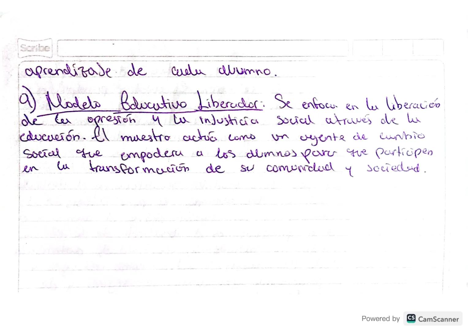 Scribe
Marelos Pedujógicos
1) Modelo Tradicional: Este modelo se eurocteriza por lu
transmisión de conocimientes de
e muestro es la fuente
m
