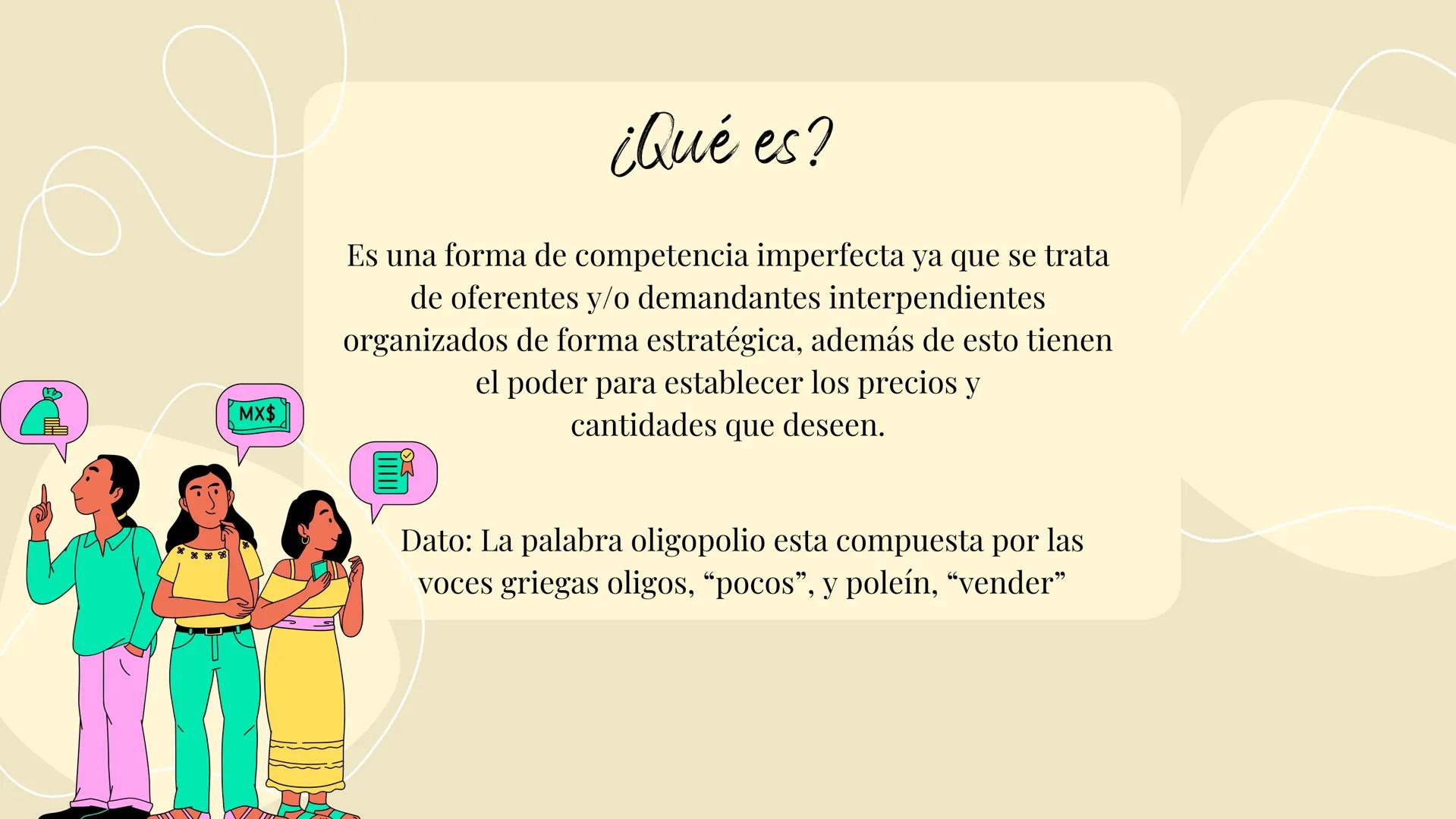 # Oligopolio

% Indice

01 Qué es oligopolio

02 Tipos de oligopolio

03 Caracteristicas

04 Como interactua oferta y
demanda

05 Ejemplos a