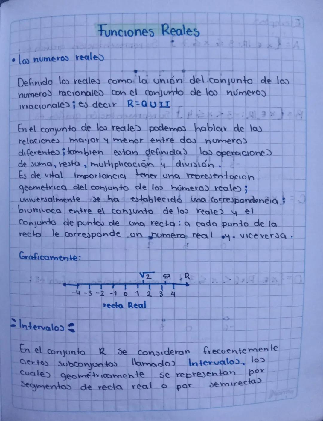 Funciones Reales
los numeros reales
to
4
A
Definido los reales como la unión del conjunto de los
humeros racionales con el conjunto de los n
