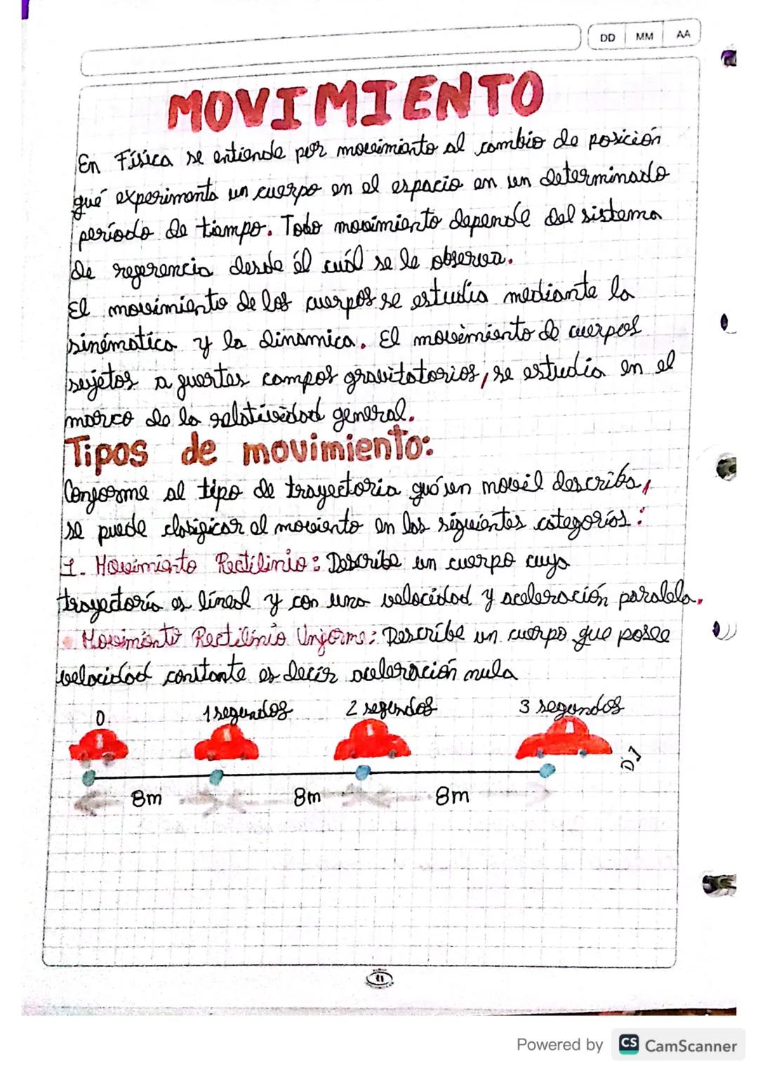 DD MM
AA
# MOVIMIENTO
En Física se entiende per moccimiento al combio de posición
qué experiments un cuerpo en el espacio en sen determinado
