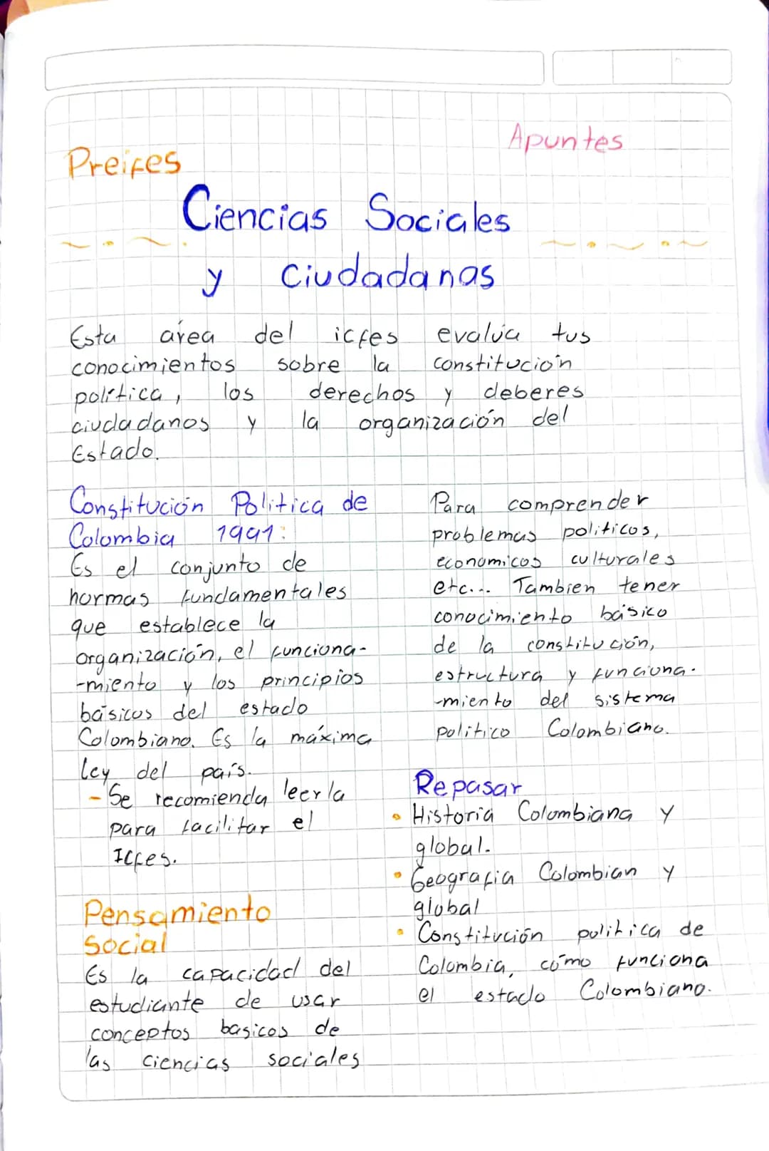 Preifes
Ciencias Sociales
y
Ciudadanas
Apuntes
9
Esta
area
del
icfes
conocimientos
Sobre
la
evalua tus
Constitucion
politica
los
derechos y 