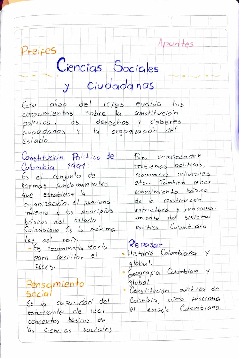 Preifes
Ciencias Sociales
y
Ciudadanas
Apuntes
9
Esta
area
del
icfes
conocimientos
Sobre
la
evalua tus
Constitucion
politica
los
derechos y 