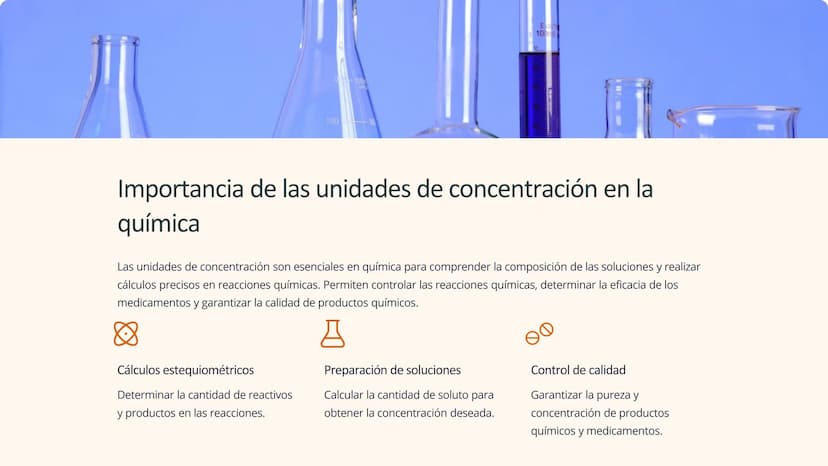 las unidades de
concentración
Las unidades de concentración son herramientas esenciales en
química para expresar la cantidad de soluto prese