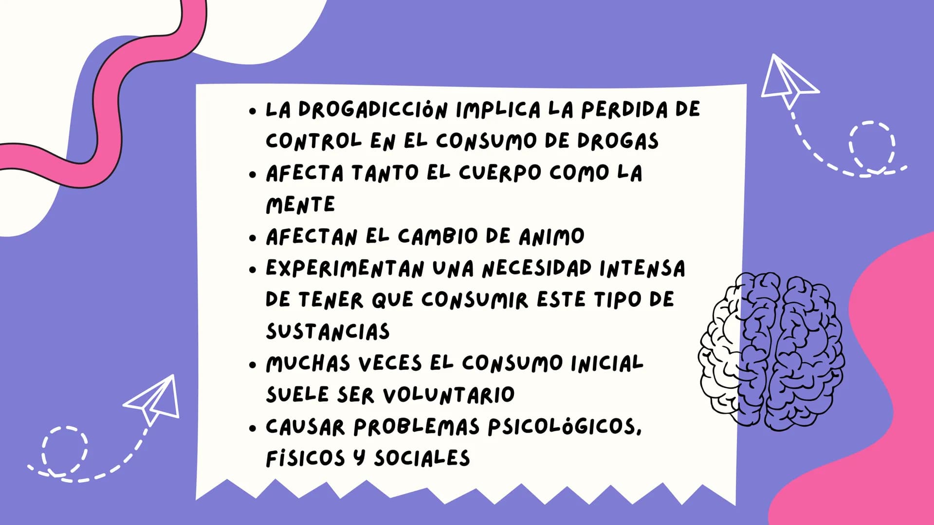 LA
DROGADICCION ппо
¿QUE ES LA
DROGADICCION?
LA DROGADICCIÓN, TAMBIÉN CONOCIDA COMO
ADICCIÓN A LAS DROGAS, ES UNA
ENFERMEDAD CRÓNICA Y RECUR