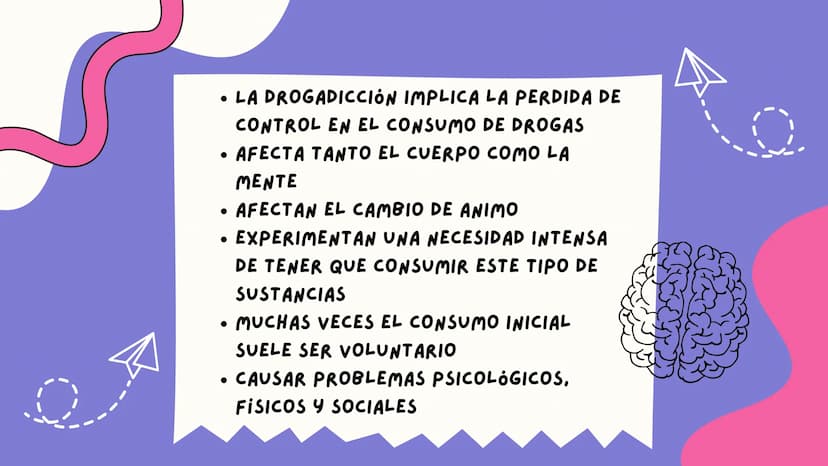 LA
DROGADICCION ппо
¿QUE ES LA
DROGADICCION?
LA DROGADICCIÓN, TAMBIÉN CONOCIDA COMO
ADICCIÓN A LAS DROGAS, ES UNA
ENFERMEDAD CRÓNICA Y RECUR