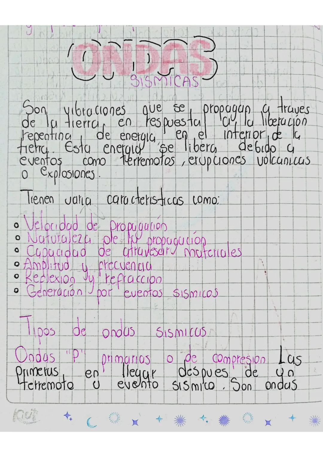 0

# ONDAS
## SISMICAS

Son vibraciones que se, propagan a traves
de la tierra en respuesta a la liberuyon
repenting de energia en el interi
