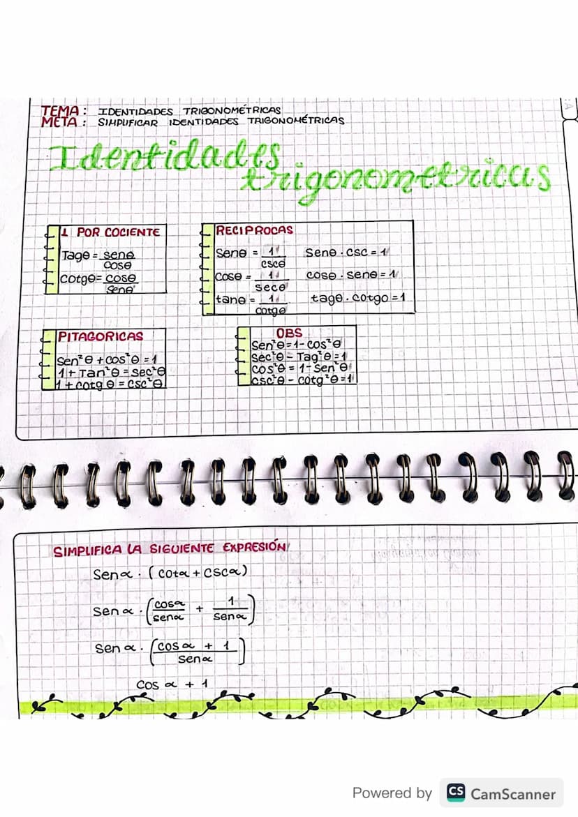 TEMA: IDENTIDADES TRIGONOMETRICAS
META: SIMPLIFICAR IDENTIDADES TRIGONOMÉTRICAS.
Identidade Stigonometricas
D
LPOR COCIENTE
Tage=sene
Cose
c