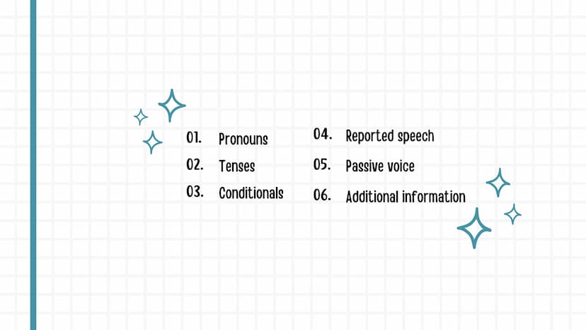 སྦྲ
ENGLISH
NOTEBOOK 01. Pronouns
02. Tenses
03. Conditionals
04. Reported speech
05. Passive voice
06. Additional information 4
01. PRONOUN