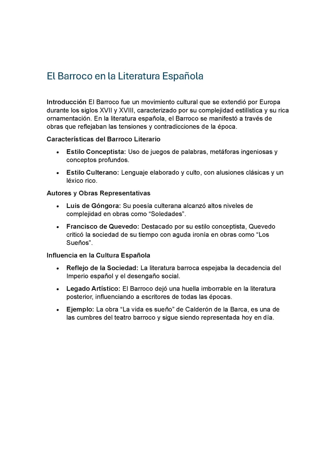 El Barroco en la Literatura Española