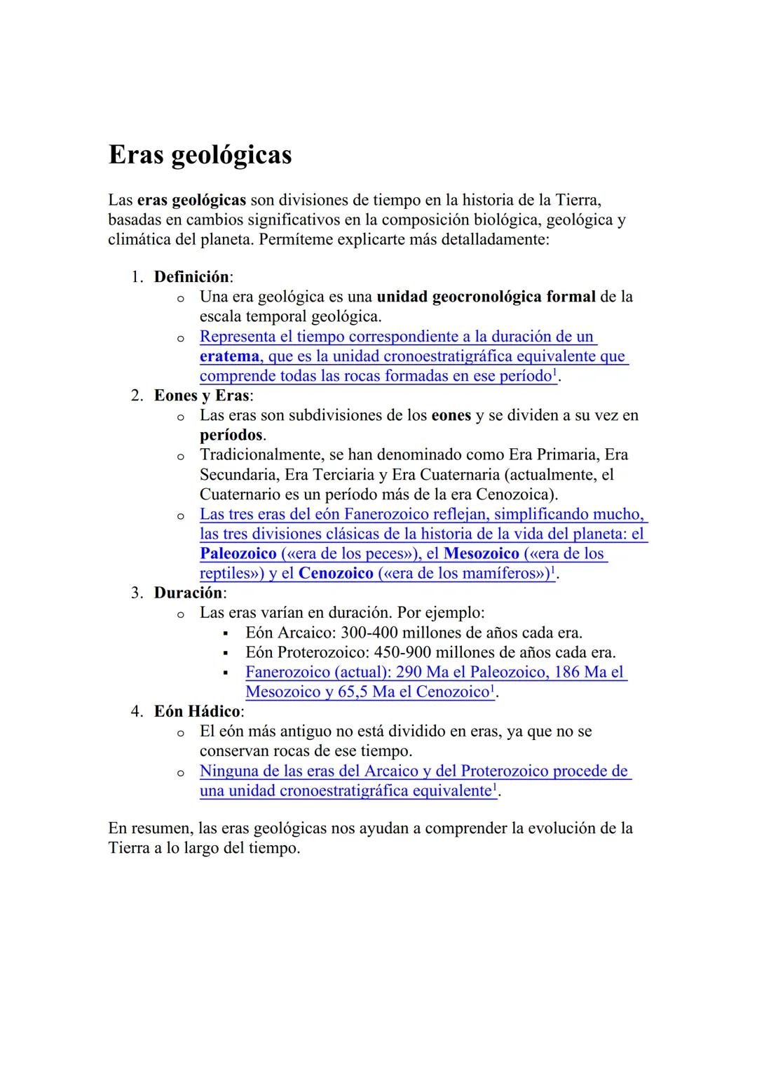 Eras geológicas
Las eras geológicas son divisiones de tiempo en la historia de la Tierra,
basadas en cambios significativos en la composició