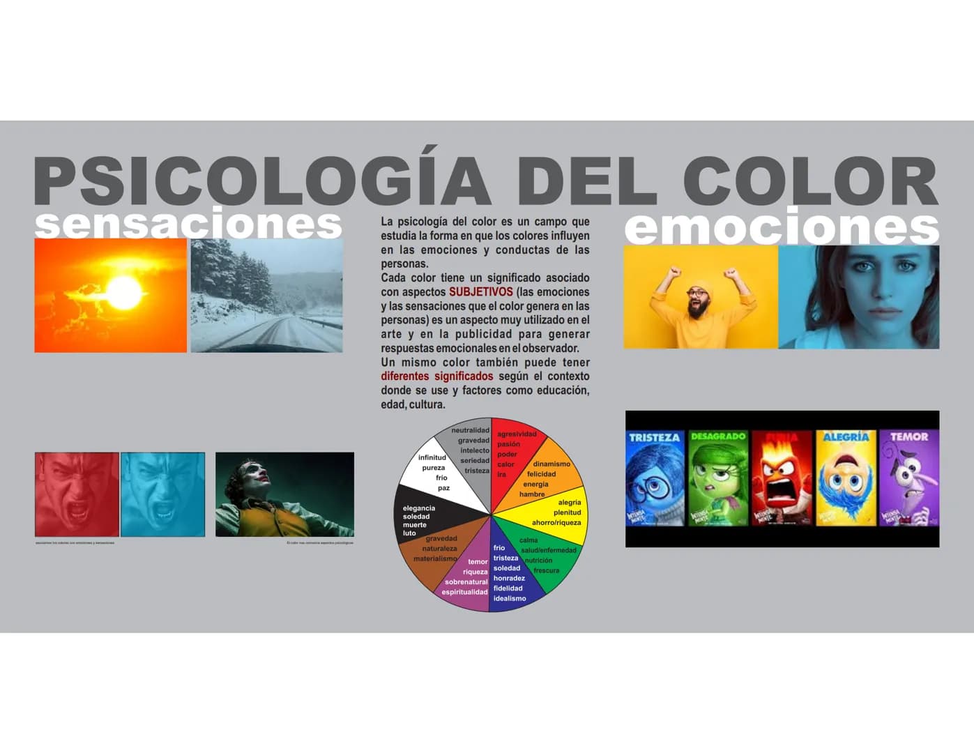 PSICOLOGÍA DEL COLOR
sensaciones
La psicología del color es un campo que
estudia la forma en que los colores influyen
en las emociones y con