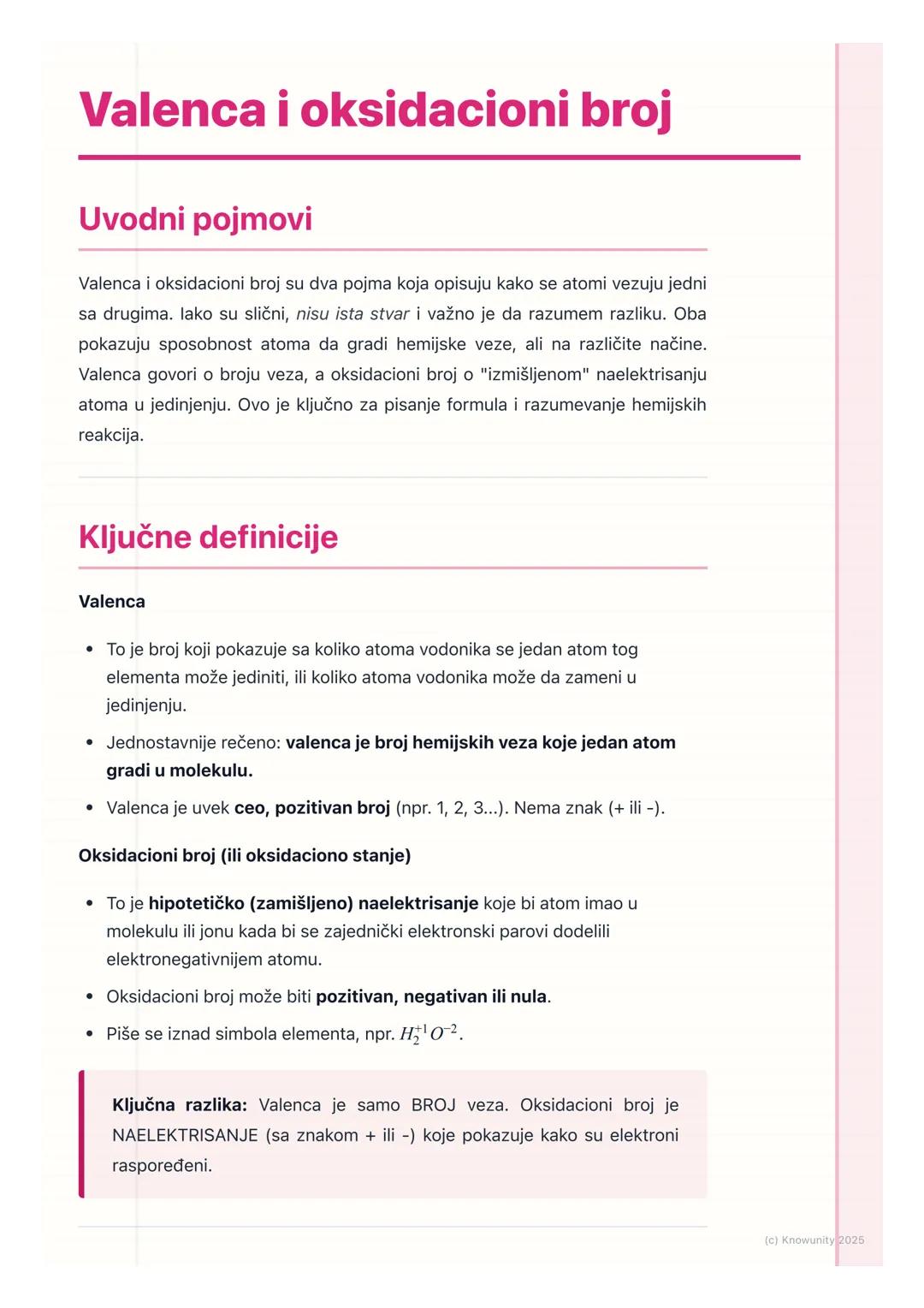 # Valenca i oksidacioni broj

## Uvodni pojmovi

Valenca i oksidacioni broj su dva pojma koja opisuju kako se atomi vezuju jedni
sa drugima.