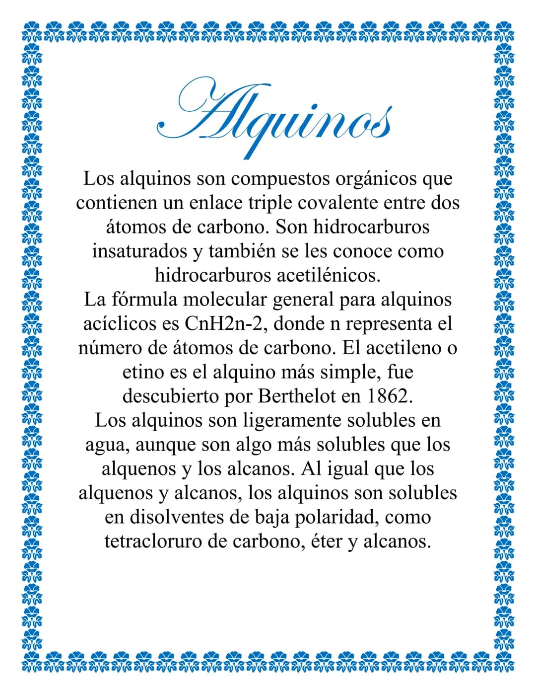 Alcanos
Los alcanos son hidrocarburos, es decir,
compuestos que solo contienen átomos de
carbono e hidrógeno. La fórmula general para
alcano
