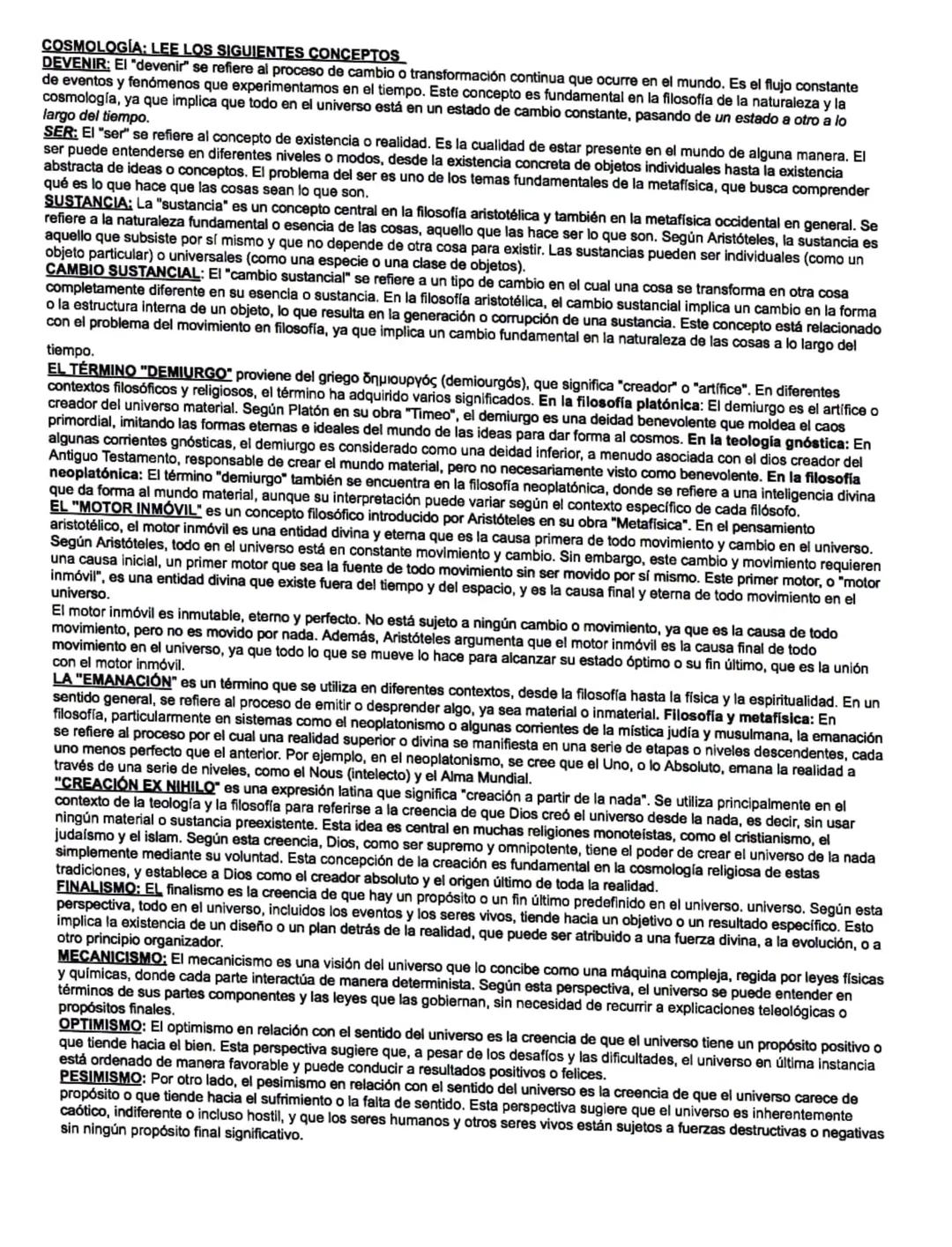 # COSMOLOGÍA: LEE LOS SIGUIENTES CONCEPTOS
DEVENIR: El "devenir" se refiere al proceso de cambio o transformación continua que ocurre en el 