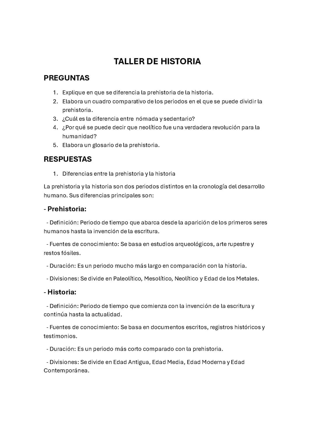 Taller sobre historia y prehistoria