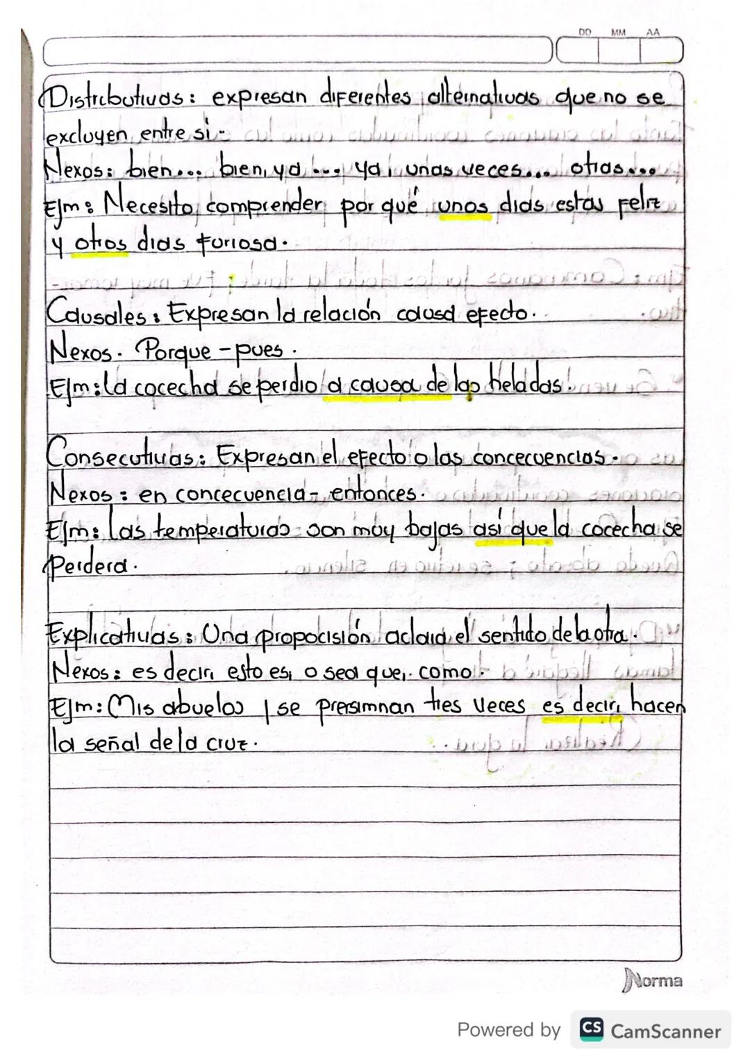 DO
MM MA
1
dos o más
Las oraciones coordenadas: Son aquellas formadas por
unidas
Proplasiaones
segon el significado de nexo que media entre 