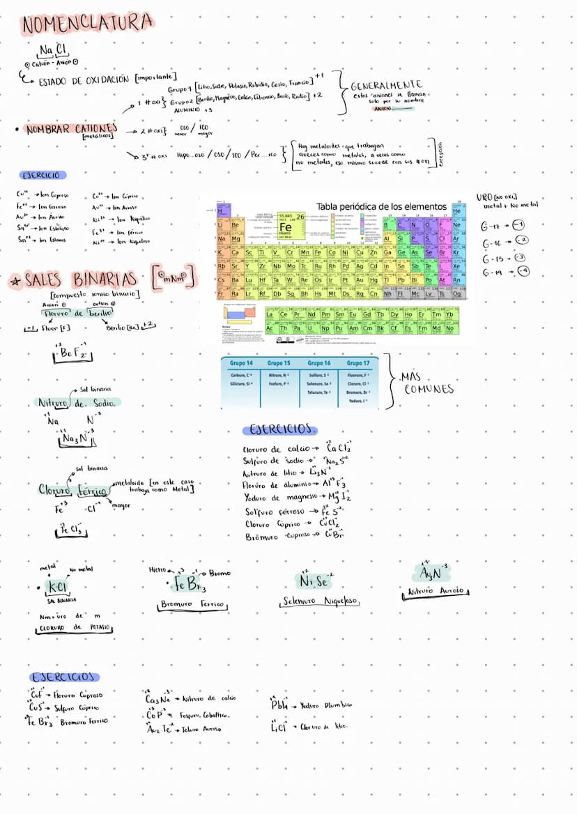 NOMENCLATURA
Na CI
Cation Anion ©
ESTADO DE OXIDACIÓN [importante]
+1
Grupo 1 [Lito, Sodio, Potasio, Rubidio, Cesio, Francio]]
1 # oxi} Grup