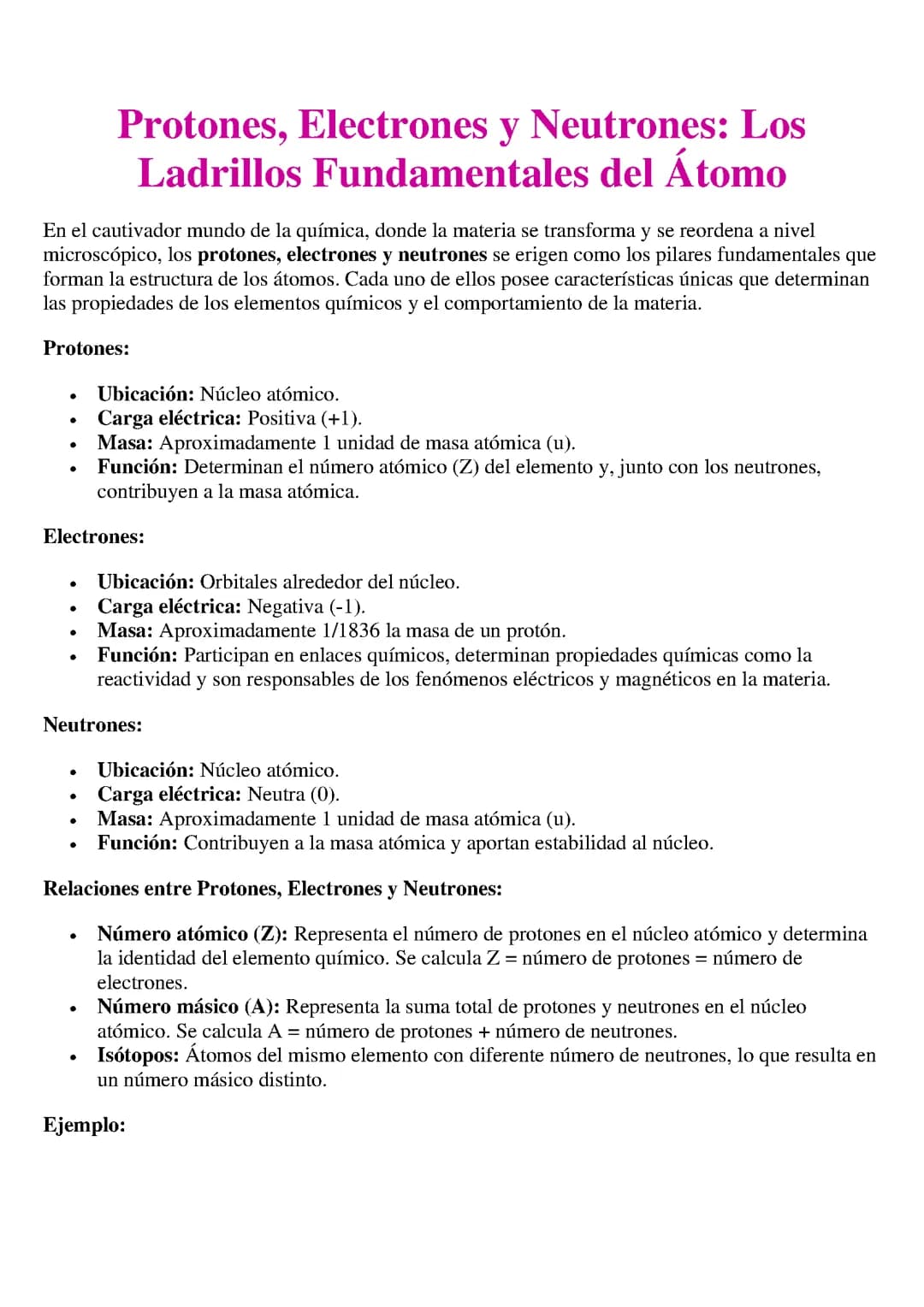 Protones, Electrones y Neutrones