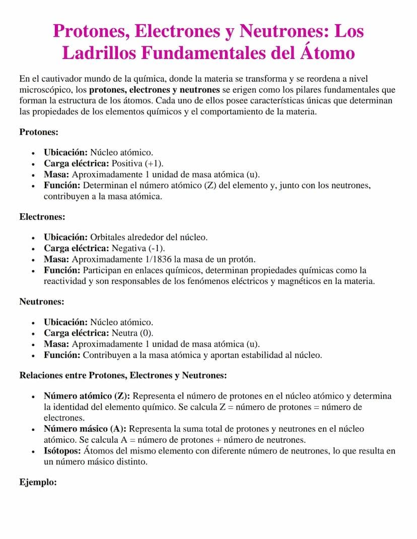 Protones, Electrones y Neutrones: Los
Ladrillos Fundamentales del Átomo
En el cautivador mundo de la química, donde la materia se transforma