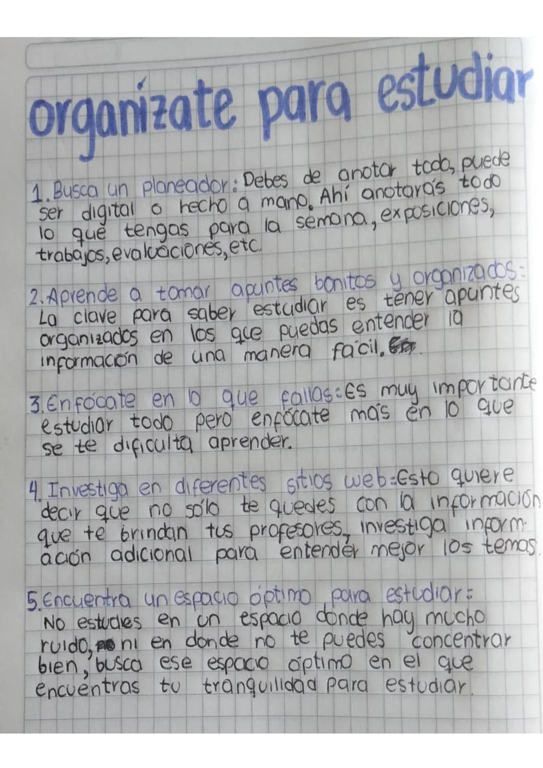TIPS PARA ORGANIZACIÓN AL ESTUDIAR