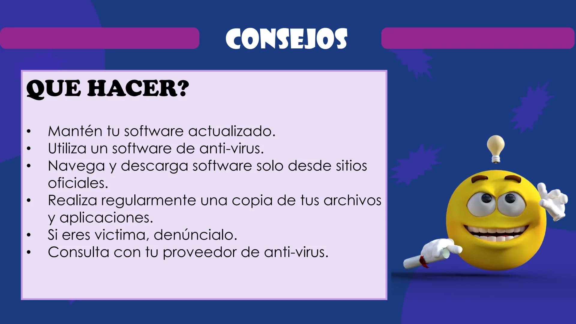 Antivirus
Informaticos
EEE ANTIVIRUS
Informaticos
Son piezas de software de aplicación cuyo objetivo es
detectar y eliminar de un sistema co