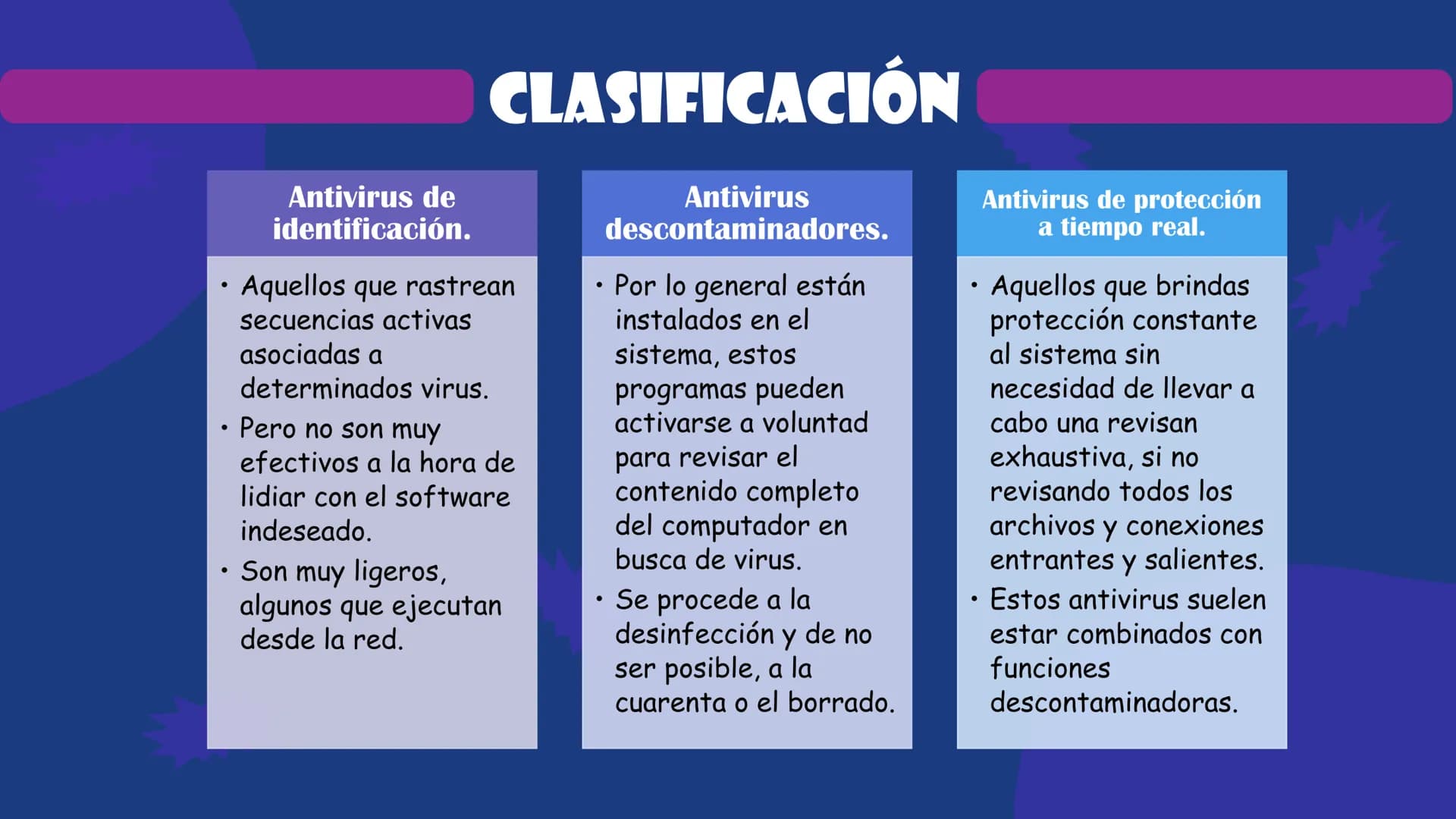 Antivirus
Informaticos
EEE ANTIVIRUS
Informaticos
Son piezas de software de aplicación cuyo objetivo es
detectar y eliminar de un sistema co