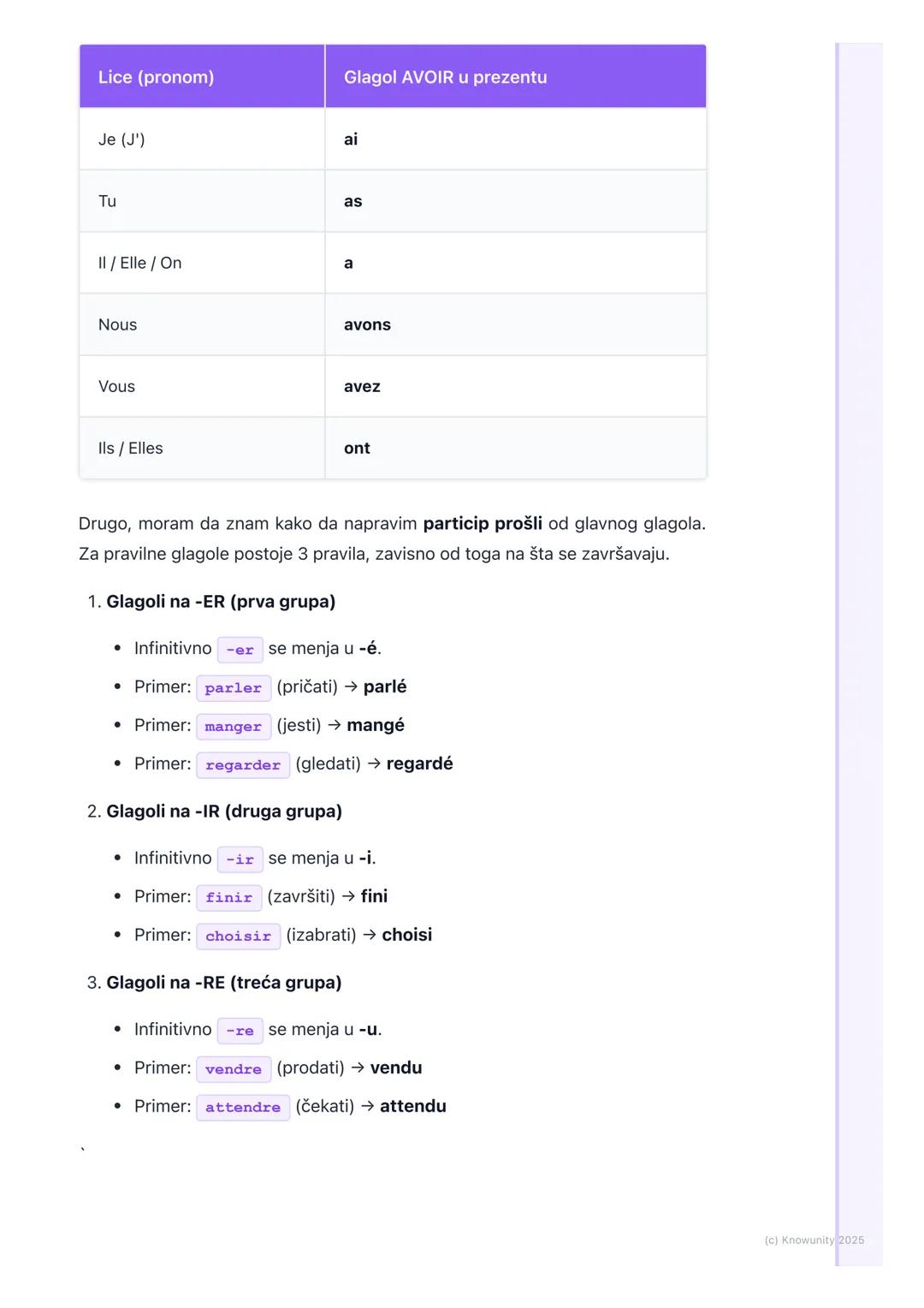# Prošlo vreme (Passé composé
sa 'avoir')

Uvod u prošlo vreme (Passé composé)

Passé composé je prošlo složeno vreme u francuskom jeziku. K