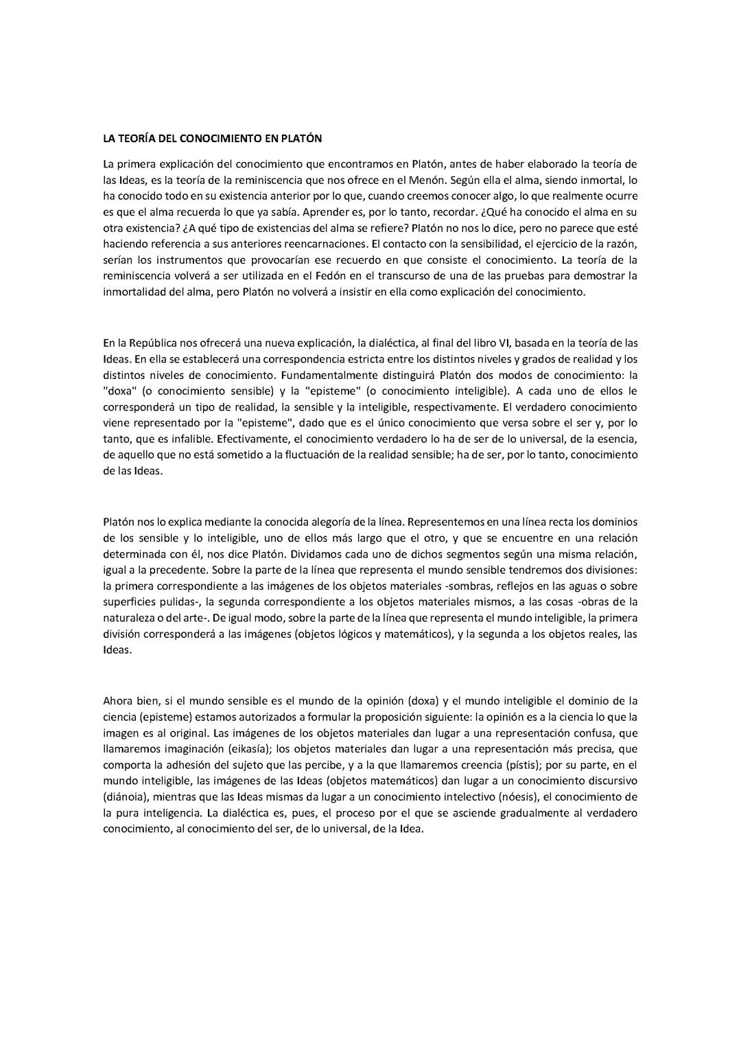 El concepto de conocimiento según Platón