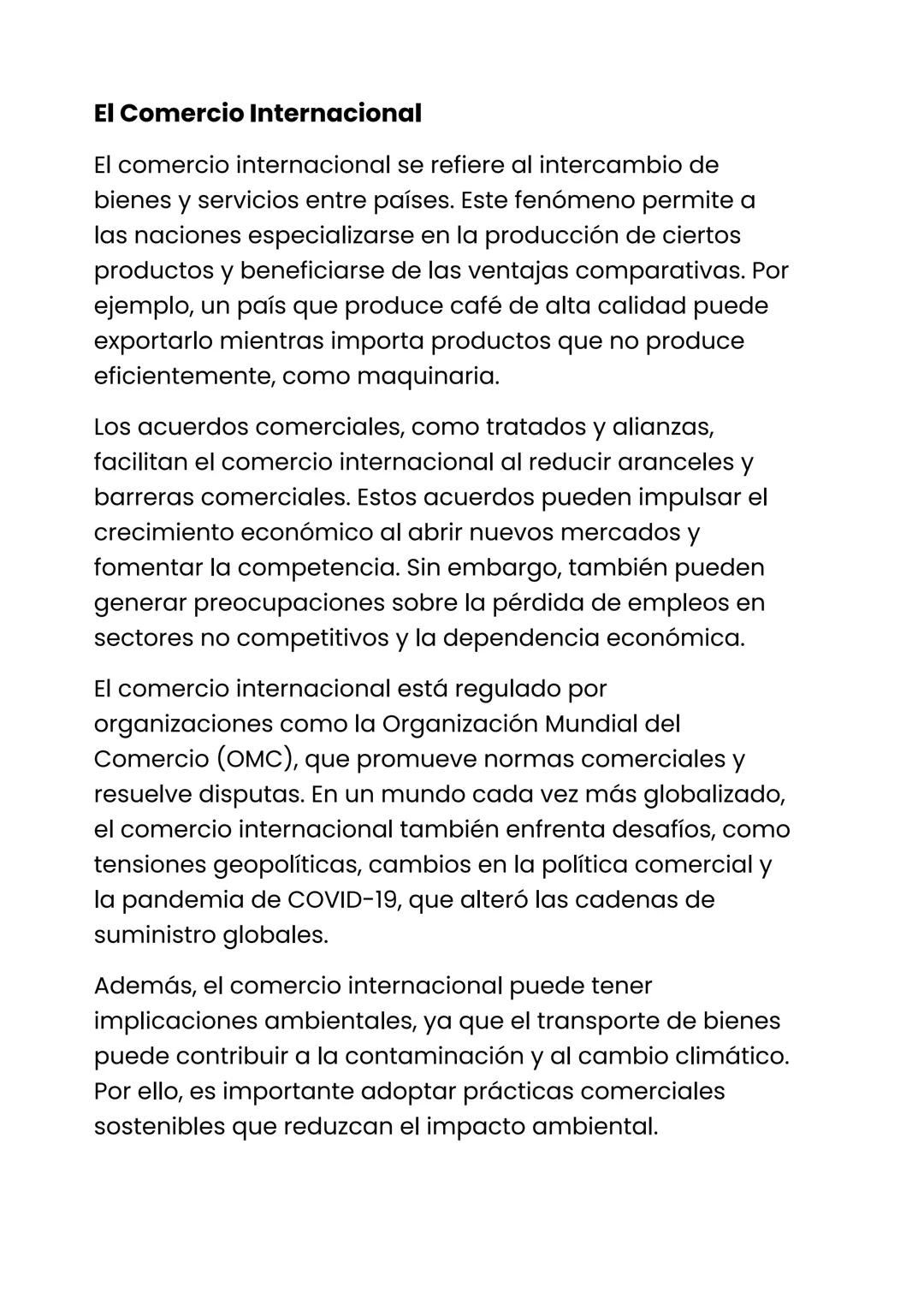 El Comercio Internacional
El comercio internacional se refiere al intercambio de
bienes y servicios entre países. Este fenómeno permite a
la