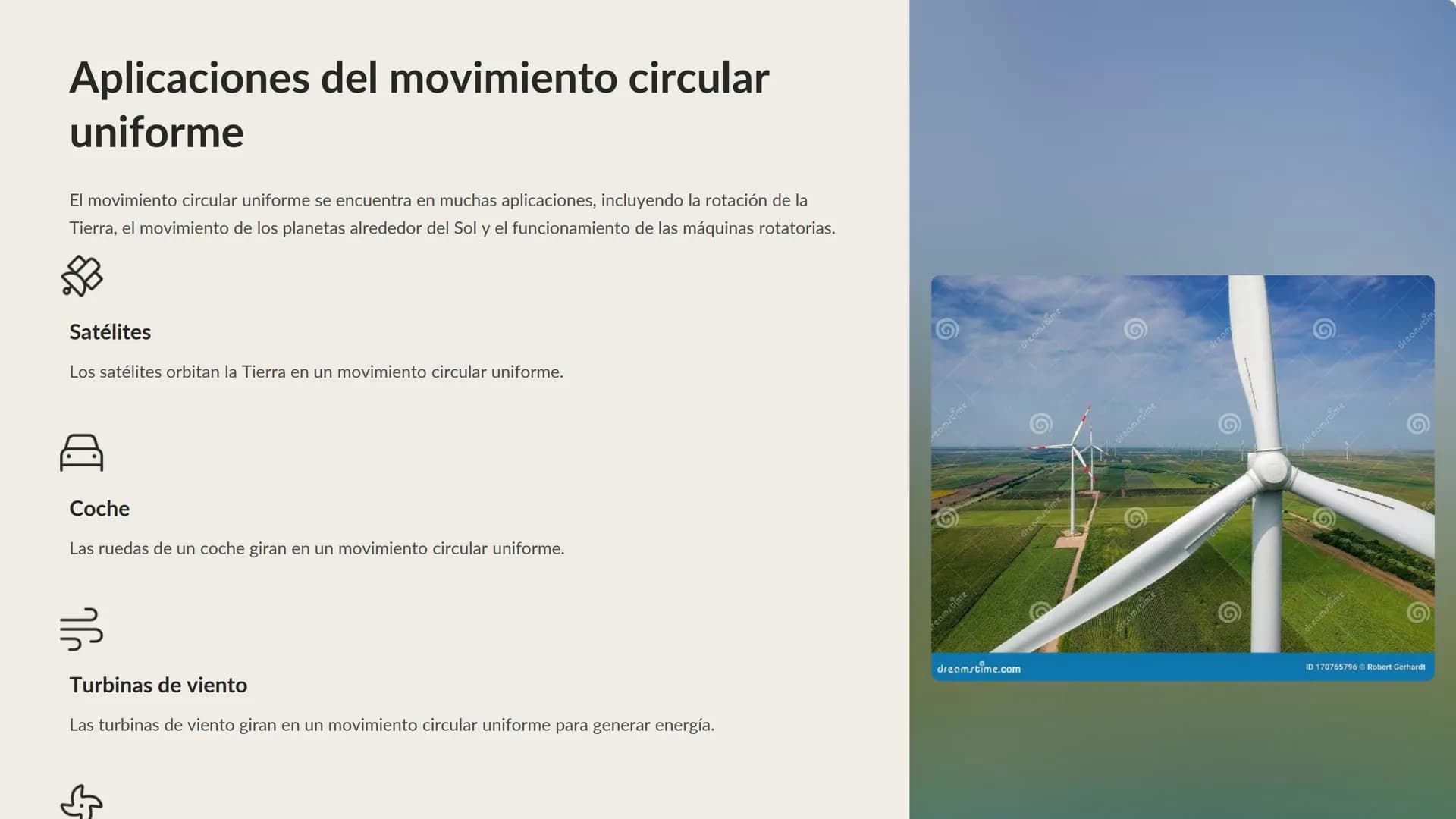 movimiento
circular uniforme
El movimiento circular uniforme describe el movimiento de un
objeto que se desplaza a lo largo de una trayector