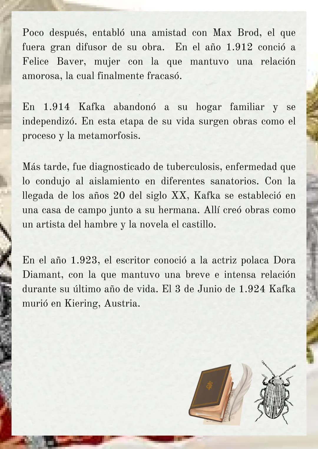 Biografía de
Franz Kafka
(1.883 -1.924)
Nació el 3 de Julio de 1.883 en Praga, entonces parte del
imperio austro-húngaro, en el seno de una 